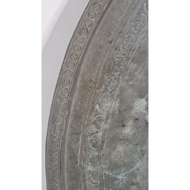 Antique Turkish Ottoman Hand-Engraved Copper Sini Tray, 37.5” For Sale - Image 9 of 12