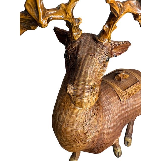 Vintage Shanghai Handicrafts Woven Rattan Moose Sculpture With Hidden Storage, Mid-Century Chinese Export Art For Sale - Image 11 of 12