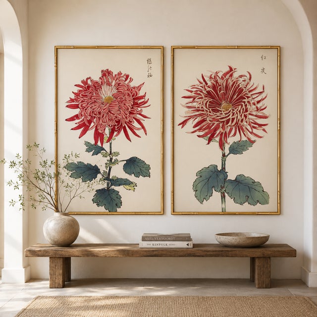 Red Ruby Petals Diptych – Vintage Japanese Botanical Prints (Set of 2), 40" X 60" For Sale - Image 8 of 9