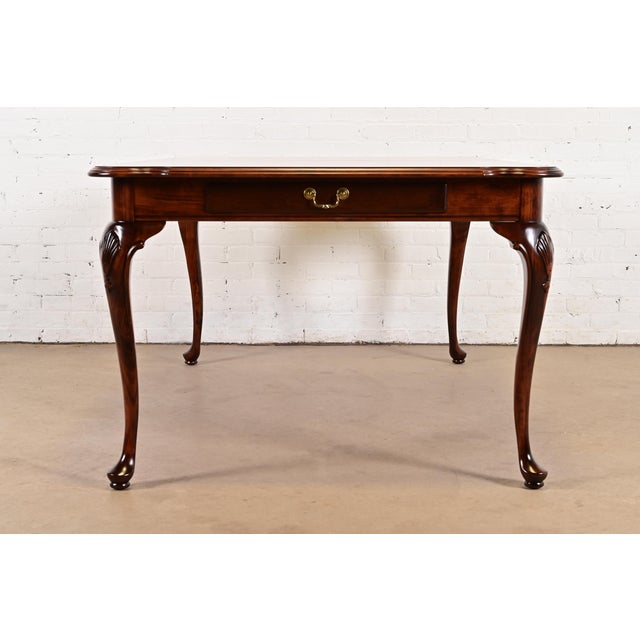 Ethan Allen Queen Anne Solid Cherry Wood Extension Dining Table, Newly Refinished For Sale - Image 13 of 15