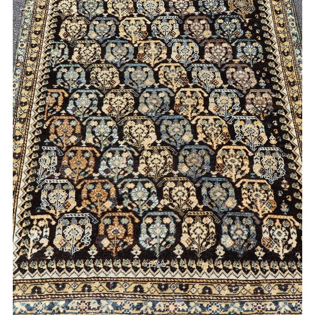 Textile Colorful Blue Antique Persian Hamadan Rug With All-Over Tribal Motifs 4'0 X 5'5 For Sale - Image 7 of 11