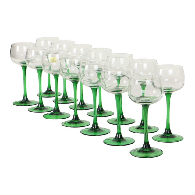 Vintage Alsace Wine Glasses with Green Stems from Luminarc, 1970s, Set of 14 For Sale - Image 9 of 14