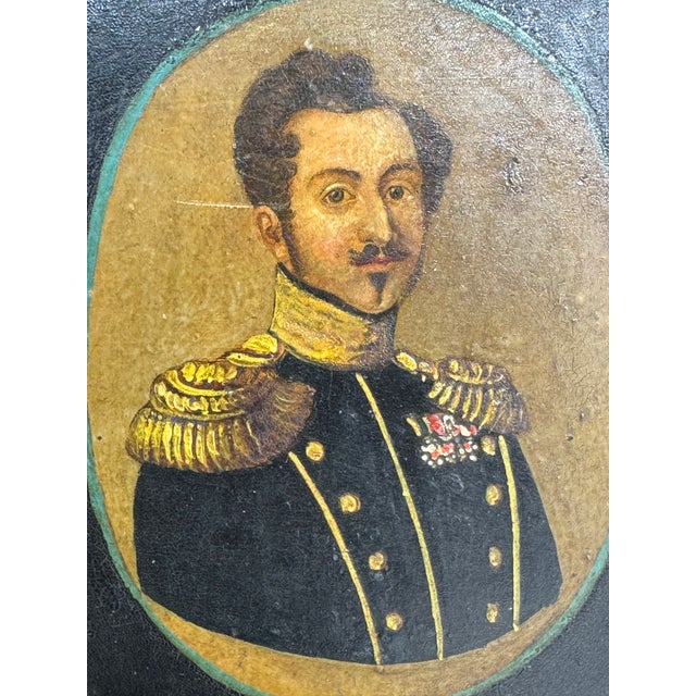 Beautiful little antique portrait painting on board of King Oscar I of Sweden and Norway (1844-1859). In original antique...