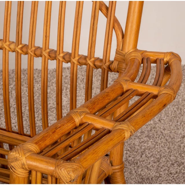 1980s Vintage Coastal Stick Bamboo Rattan Loveseat Settee After Bielecky For Sale In Tampa - Image 6 of 11