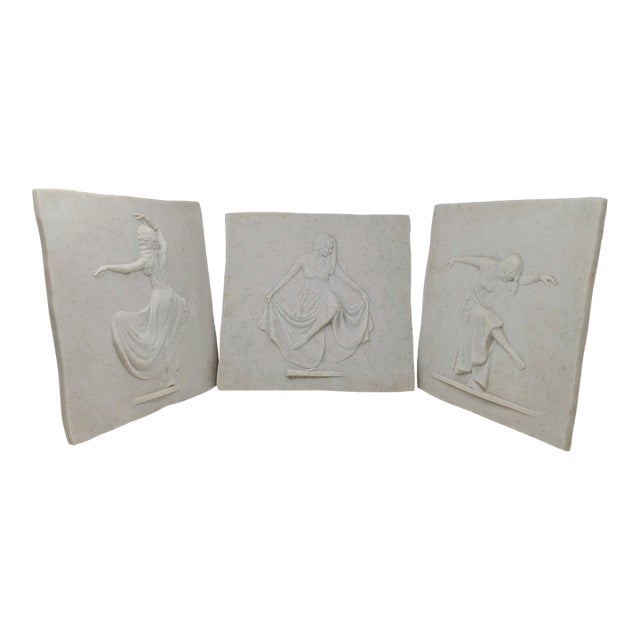 Vintage Artisan Cast-Stone Wall Plaques: The Three Graces For Sale