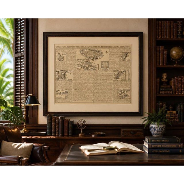 Rare French Colonial America Map, Jamaica Barbados Carolina, c.1719 : This remarkable and highly detailed early...
