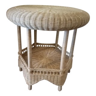 Vintage Asian Handcrafted Woven Rattan/Wicker Accent Table For Sale