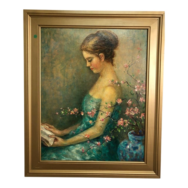 Mid 20th Century **"In the Company of Words" - Oil Painting on Board Signed For Sale