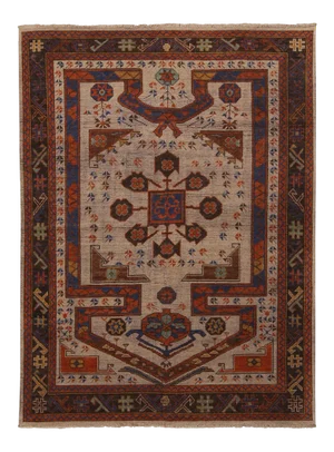 Rug & Kilim Tribal Style Rug, Beige and Red Geometric Pattern, 3x5