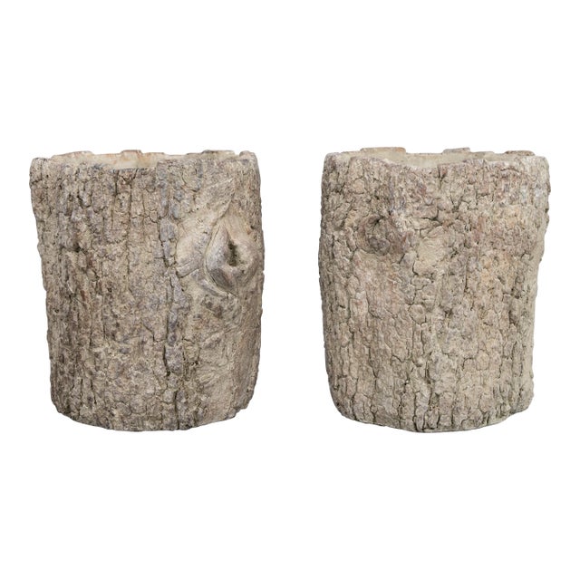 Vintage French Faux Bois Planters - A Pair For Sale