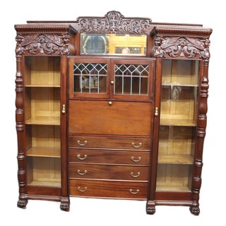 Attributed r.j. Horner Mahogany Breakfront Bookcase Secretary With Winged Griffin Carvings For Sale