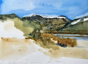 Camp Hale, Colorado by Timothy J. Standring | Watercolor on paper landscape with mountains and water