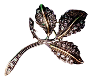 Gold and Silver Flower-Shaped Brooch with Diamond Chips