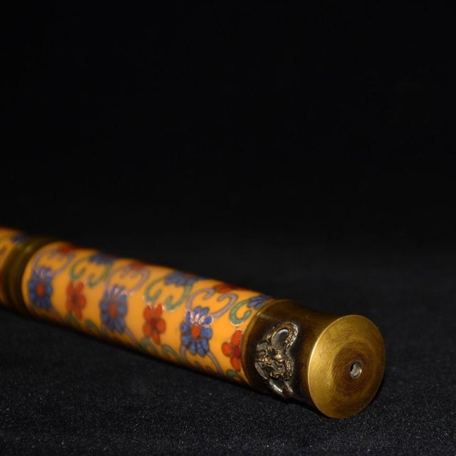 Vintage Cloisonné Enamel and Brass Opium Pipe With Floral Motif For Sale - Image 9 of 9