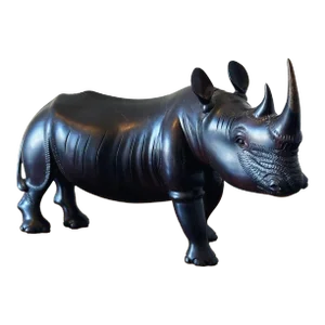 Vintage Detailed Hand-Carved African Rhino in Ebonized Wood