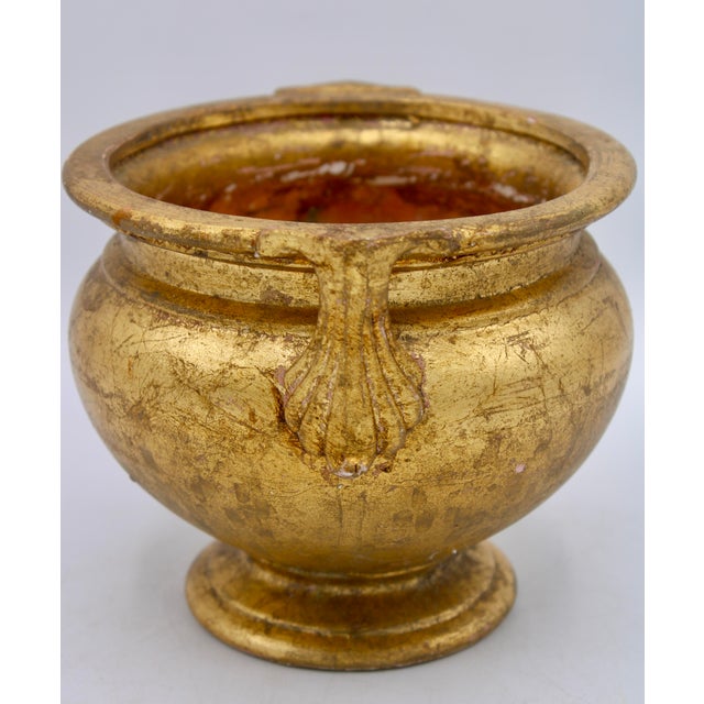 Neoclassical Antique Italian Gold Leaf Gilt Terra Cotta Cachepot For Sale - Image 3 of 9