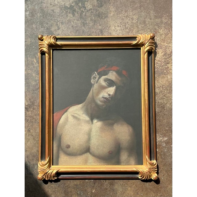 This evocative original oil pastel on paper captures the timeless grace of the male form through a refined Neoclassical...