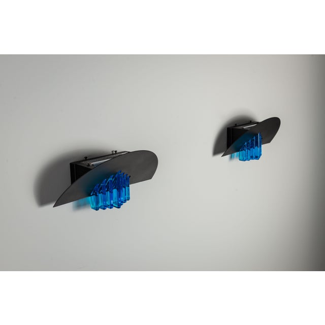 Black Wall Lamps with Black Frames and Blue Glass from AV Mazzega, 1980s, Set of 2 For Sale - Image 8 of 18