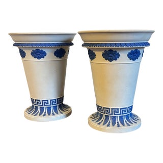 English Regency Wedgwood Smear Glaze Jasperware Vases or Urns Circa 1820 - A Pair For Sale