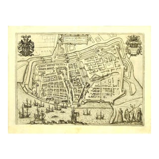 Franz Hogenberg - Map of Embden - Original Etching - Late 16th Century For Sale