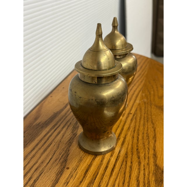 Brass Ginger Jar Urn Shaped Vessels + Lids, Set of Two For Sale In San Francisco - Image 6 of 12