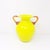 This vase is stunning with its very bright yellow color and classically balanced form. The glass handles are amber in...