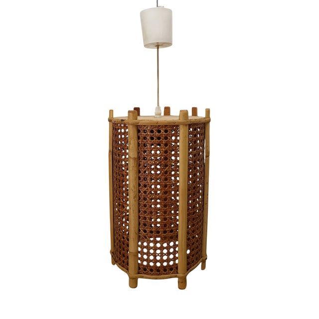 Nordic Rattan and Bamboo Lamp, 1950s For Sale