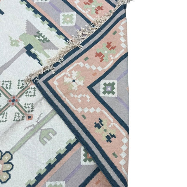 2000 - 2009 Handmade Dhurrie | Pastel Indian Flatweave Kilim | 12x15 For Sale - Image 5 of 6