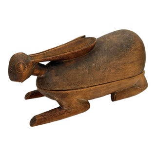 1980s Carved Folk Art Rabbit Storage Vessel For Sale