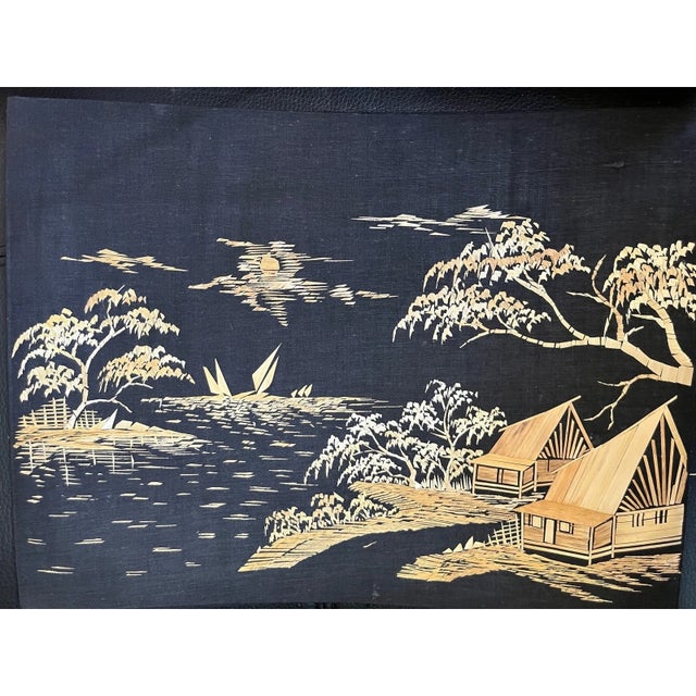 Vintage Indonesian Wheat Straw Art Panels - Mid Century Balinese Folk Art 15" - Set of 10 For Sale - Image 10 of 11