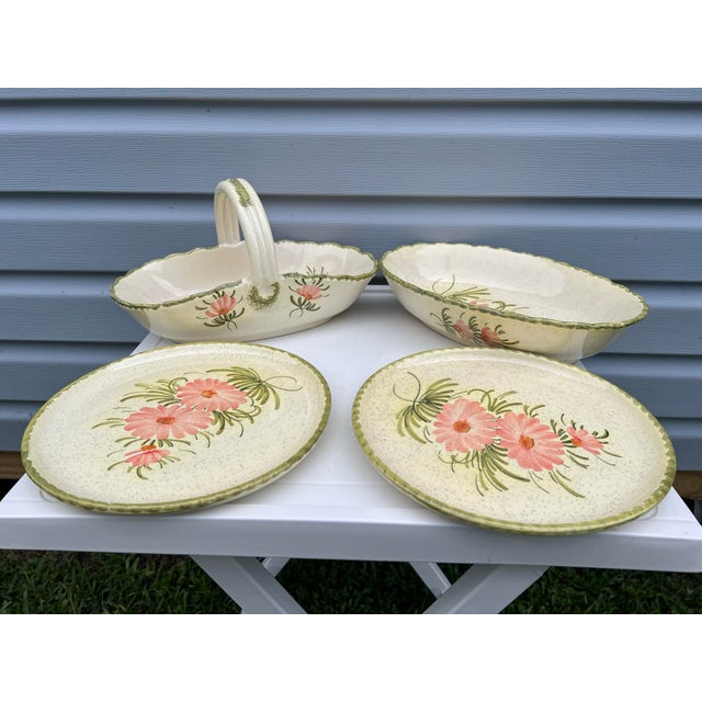 Late 20th Century Vintage Floral Serving Bowl & Plates - Signed Set of 4 For Sale - Image 5 of 12