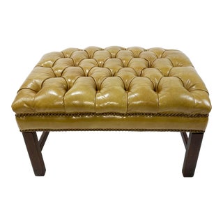 Hickory Chair Tufted Leather Ottoman With Nail Head Trim For Sale