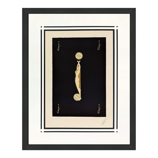 Erté, Letter J Serigraph From Alphabet Suite, Hand Signed, Edition of 350, Framed, 1976 For Sale
