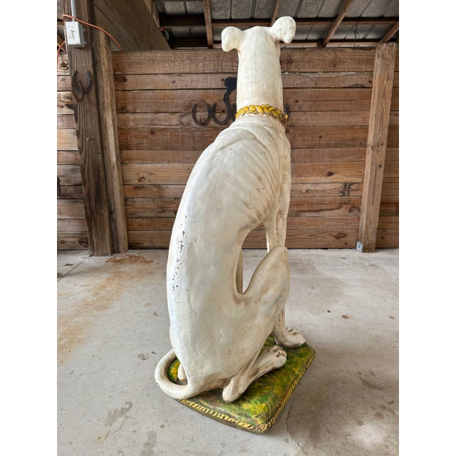 1970’s Hollywood Regency Distressed Painted Resin Greyhound Life Size Statue For Sale - Image 11 of 13