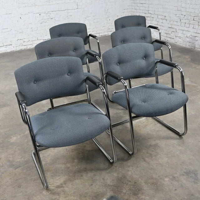 Late 20th Century Gray & Chrome Cantilever Chairs by United Chair Co Style of Steelcase Set of 6 For Sale - Image 11 of 12