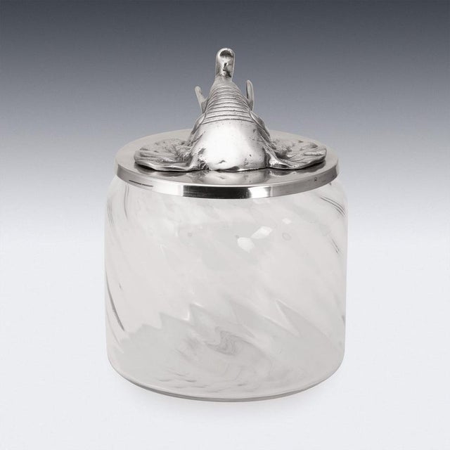 1960s Vintage Italian Silver-Plated Elephant Mounted Glass Jar, 1960s For Sale - Image 5 of 12
