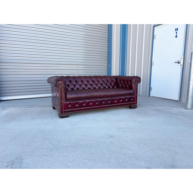 Mid-Century Modern 1960s Mid Century Chesterfield Burgundy Leather Tufted Sofa For Sale - Image 3 of 10