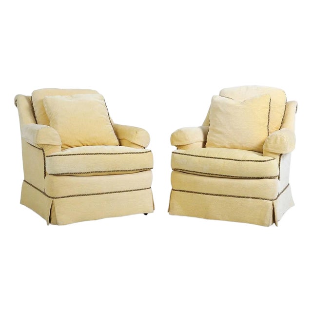 Pair Sherrill Finely Upholstered Lounge Chairs For Sale