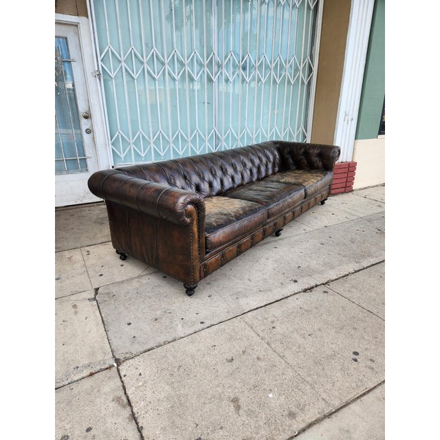Bernhardt Vintage Distressed Leather Sofa For Sale - Image 4 of 12