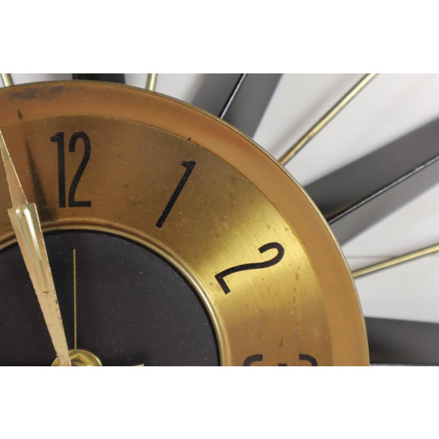 1960s Vintage Mid Century Welby Starbust Wall Clock 50's 60's Modern Retro Gold Black For Sale - Image 5 of 8