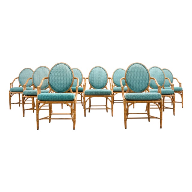 Set of Ten McGuire Organic Modern Rattan Cane Dining Chairs For Sale