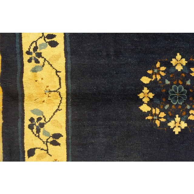 Navy Blue 1920s Navy Blue Open Field Medallion Antique Chinese Peking Knotted Rug Carpet For Sale - Image 8 of 12