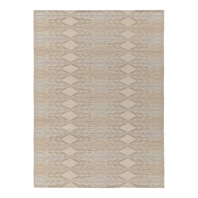 Rug & Kilim’s Scandinavian Style Kilim in Taupe, Blue and Off-White Patterns For Sale