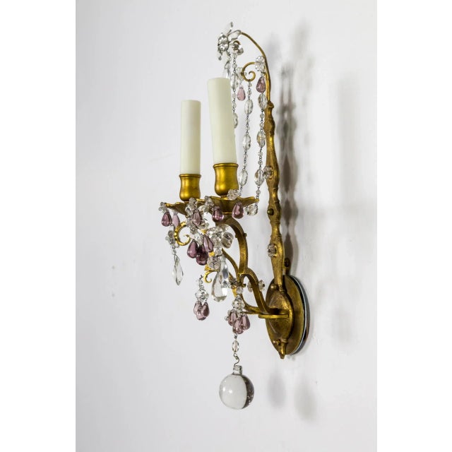 Gilt Maison Bagues Style Amethyst Crystal Sconces, Pair For Sale - Image 4 of 12