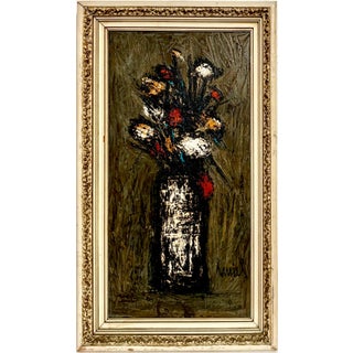 Charles Levier, Large French Modernist Vase of Flowers Charles Levier Paris Floral Oil Painting, c.1950's For Sale