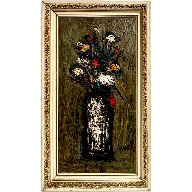 Charles Levier, Large French Modernist Vase of Flowers Charles Levier Paris Floral Oil Painting, c.1950's For Sale