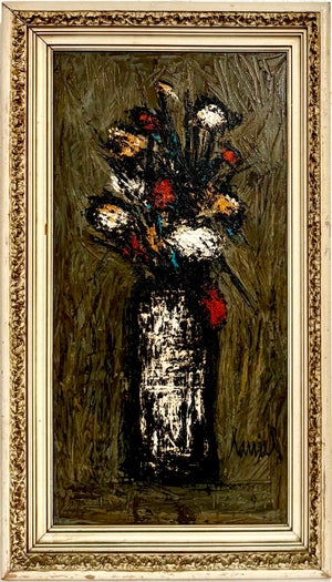 Charles Levier, Large French Modernist Vase of Flowers Charles Levier Paris Floral Oil Painting, c.1950's