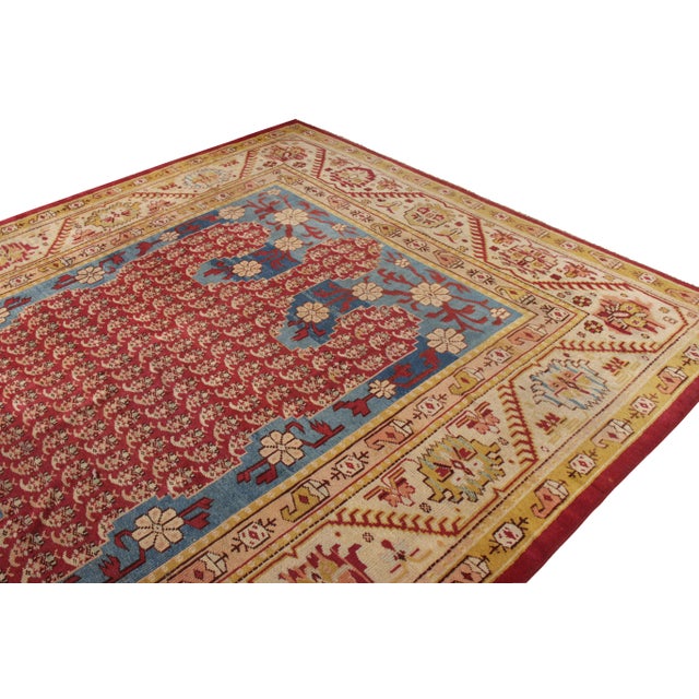 Rug & Kilim Antique Oushak Rug in Crimson and Blue With Grand Medallion - Rug & Kilim For Sale - Image 4 of 7