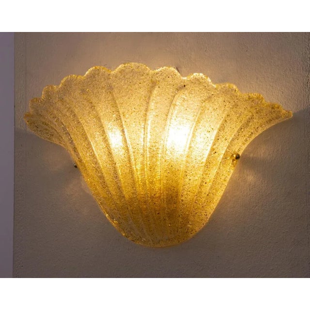 Vintage Italian Goldish Murano Glass Wall Sconces with Grit, 1990s, Set of 2 For Sale - Image 4 of 12