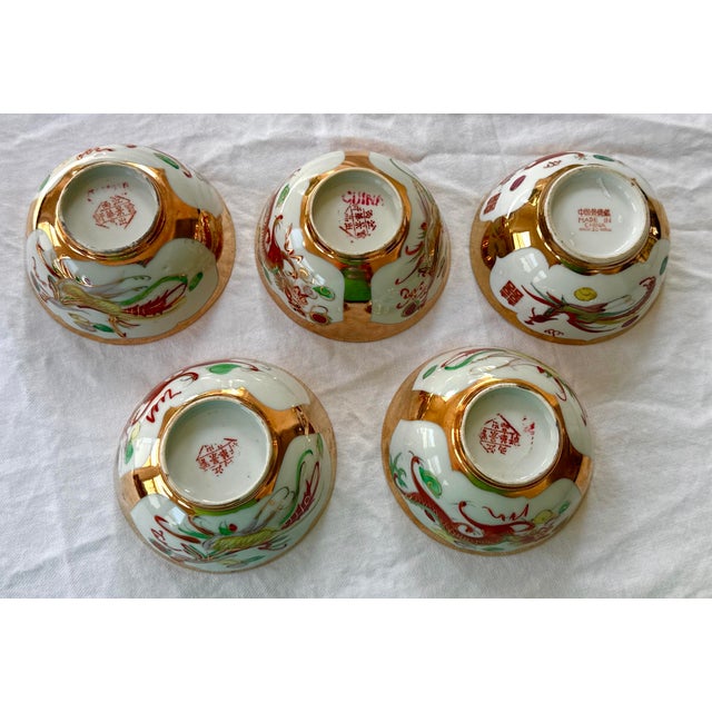 Chinese Dragon and Phoenix Rice Bowls - Set of 5 For Sale - Image 12 of 16